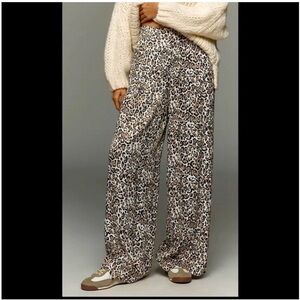 Anthropologie Maeve Avery Leopard Print Wide-Leg Satin Pants